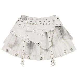 ACDC RAG - Nightmare White Leather Pleated Skirt